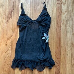 Vintage Victoria’s Secret retro black sheer lingerie with orchids